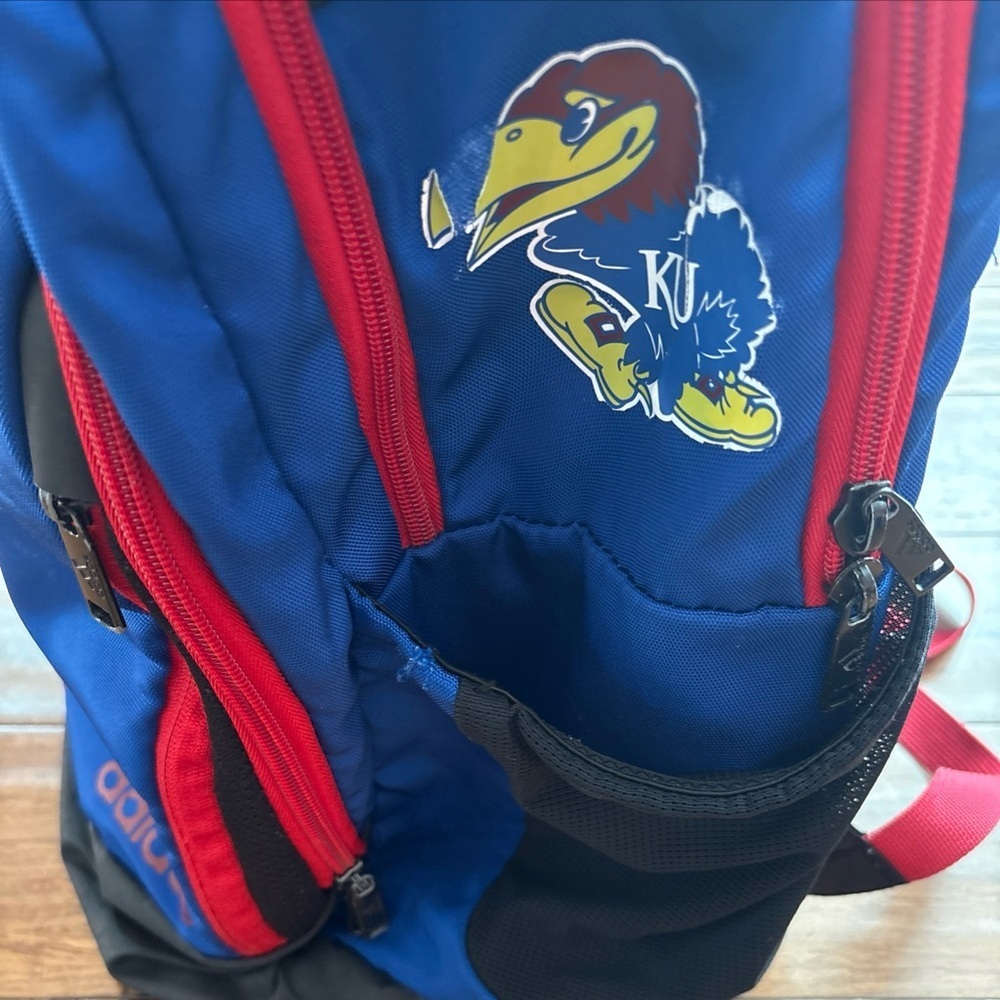 Adidas KU Jayhawks Student Backpack Bookbag Multi Pouches Laptop Red Blue - Picture 3 of 15